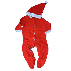 Vintage Baby Santa Claus Costume Red Footed Pajamas With Hat Holiday Outfit Snap